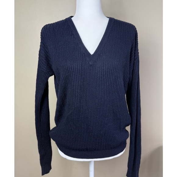 Brandy Melville Sweaters - Brandy Melville V-Neck Sweater Navy Blue One Size Classic Long Sleeve New